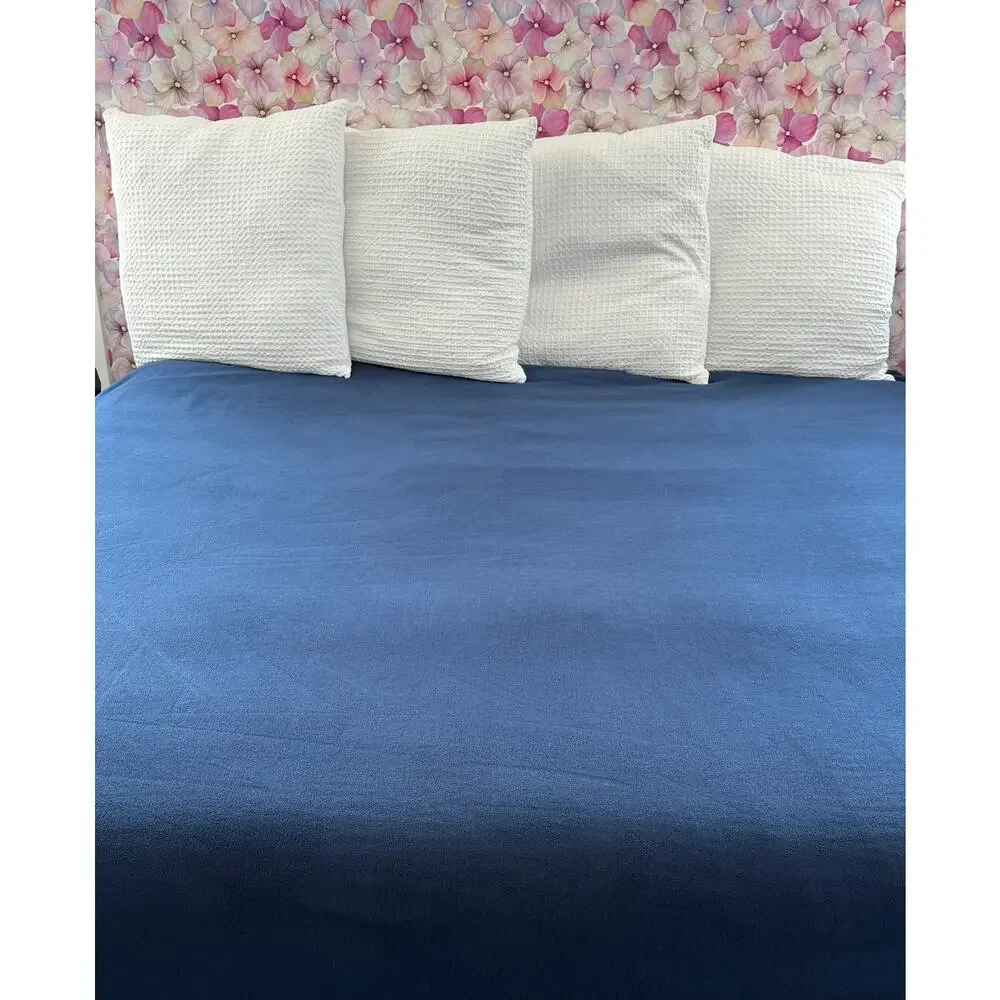 Deer Cabin Lodge Plush Fleece Blanket SZ Double Queen Berkshire Navy Embroidered